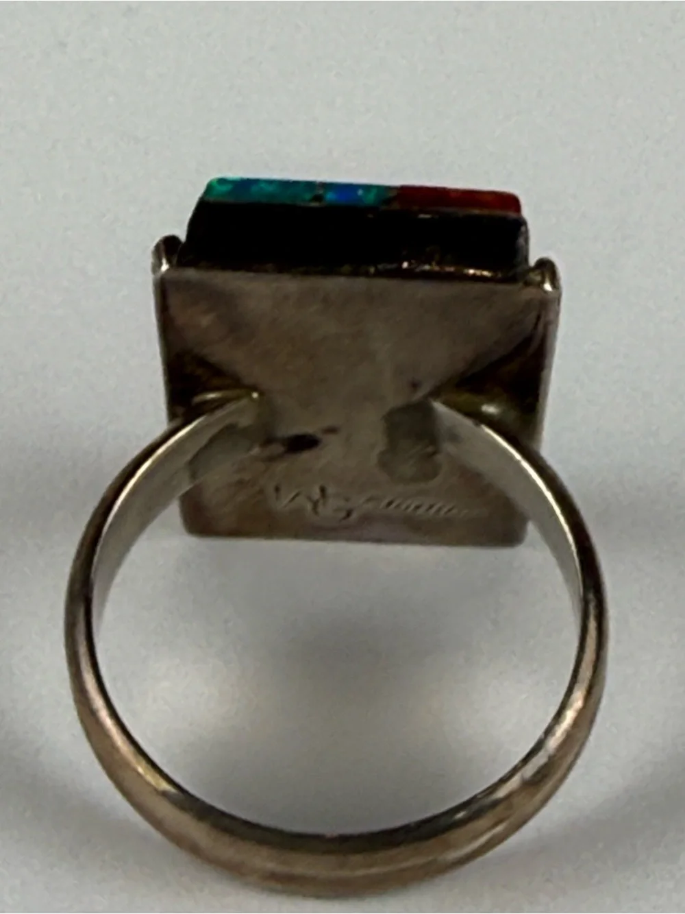 Native American Spiny Oyster, Lab Created Opal Sterling Silver Signed WG 8.75 - Picture 6 of 16